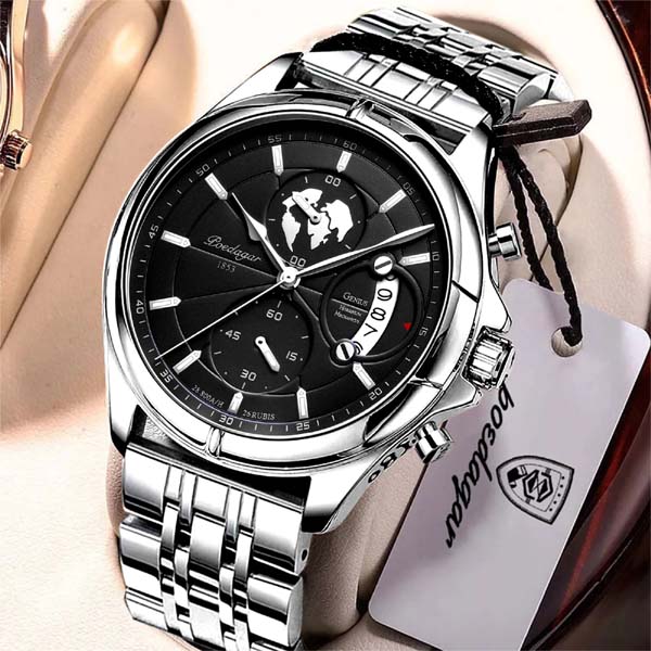 Poedagar 802 Men's Watch - Silver Black