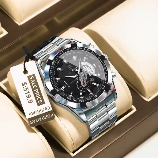 POEDAGAR 1801 Men's Watch - 1801 Silver Black