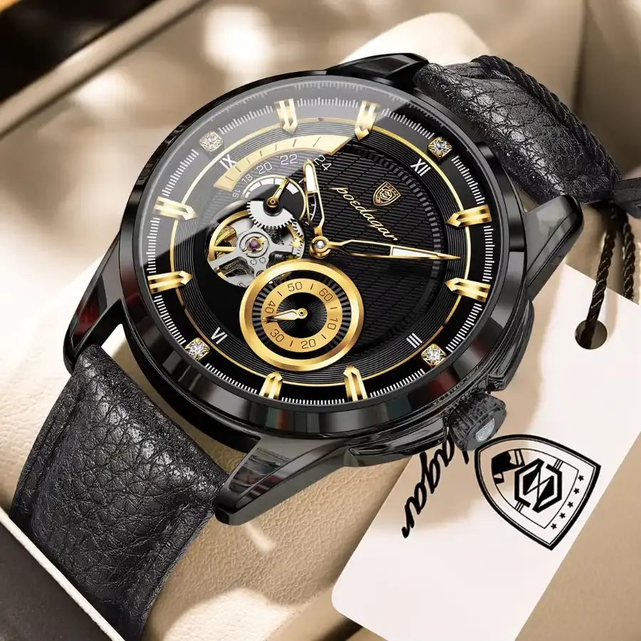 Poedagar 1427 Men's Automatics Leather Watch Black