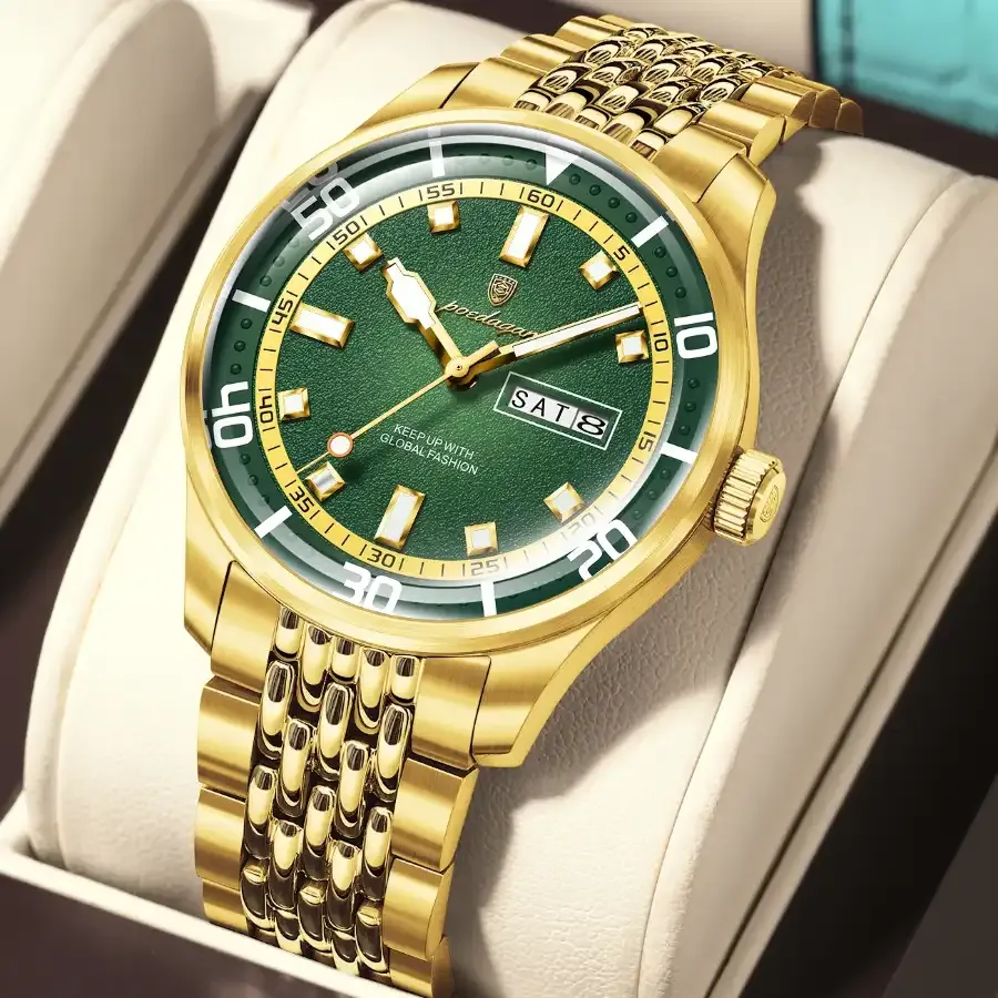 Poedagar 609 Men's Luxury Watch Gold Green