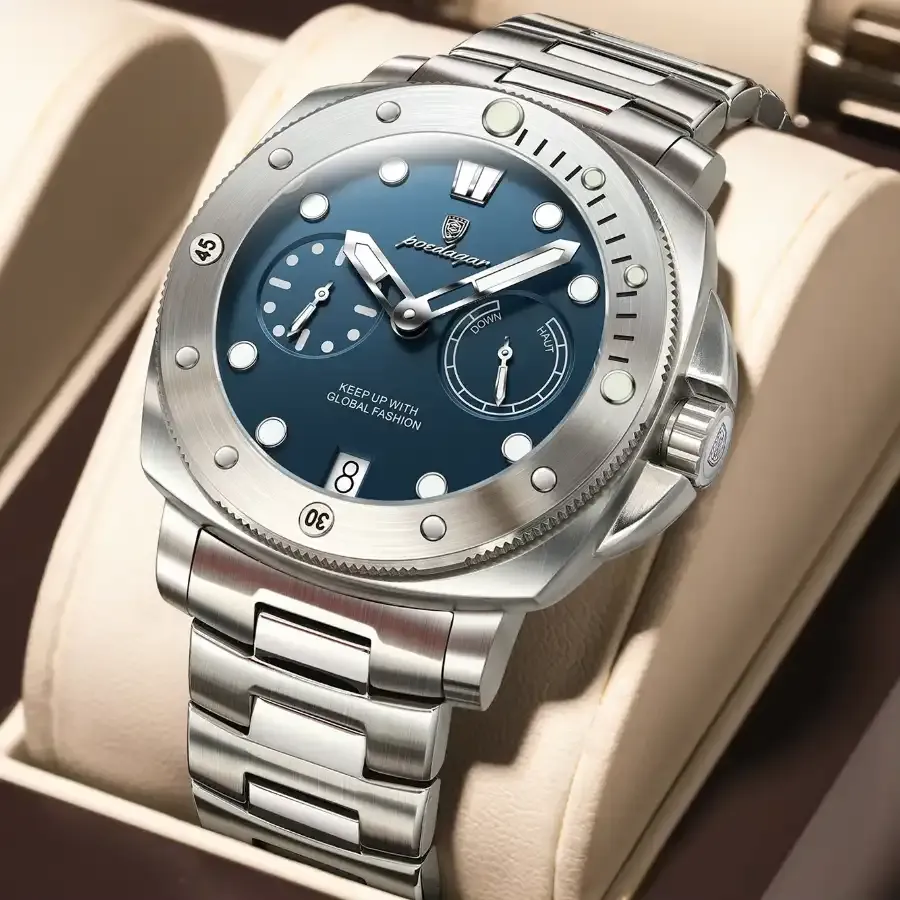 Poedagar 690 Man Wristwatch Silver Blue