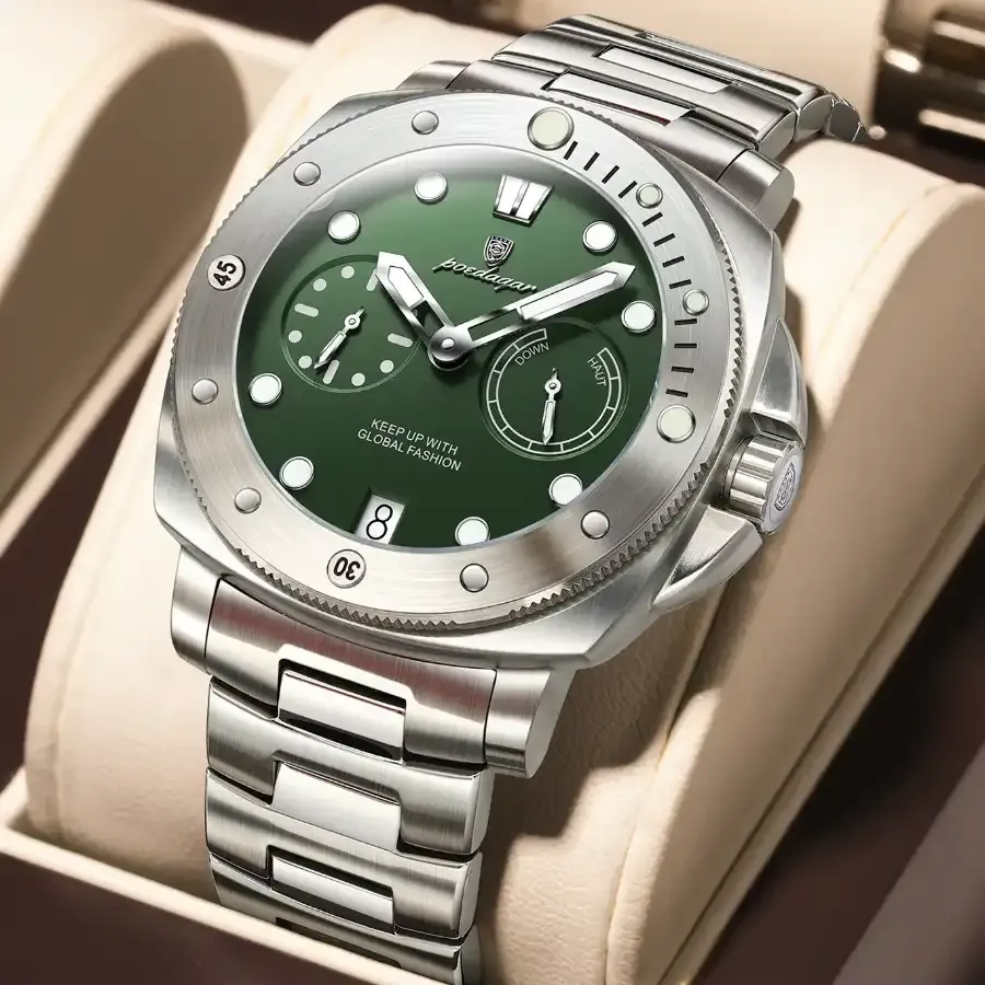 Poedagar 690 Man Wristwatch Silver Green